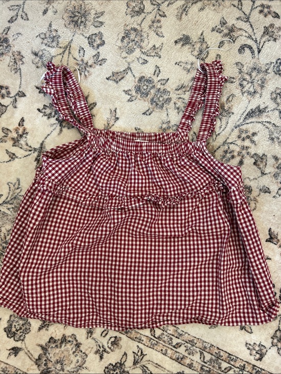 Neuflora Tops - Red Gingham Ruffled Tank Top